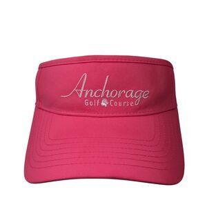 Anchorage Golf Course Strapback Visor Hat Pink 52cm Embroidered Vimhue